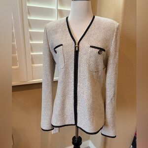 St. John Cream and Black Tweed Blazer
